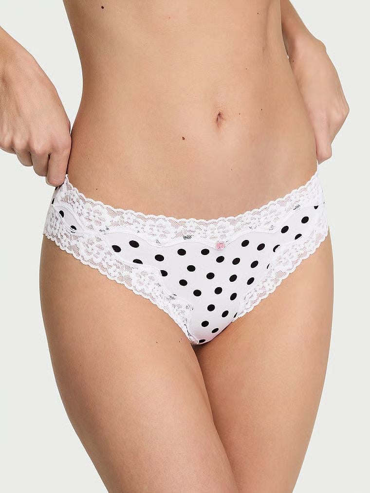 Трусики Victoria's Secret Cotton Lace-Waist Bikini Panty Vs White Dot M Белый (27271878)