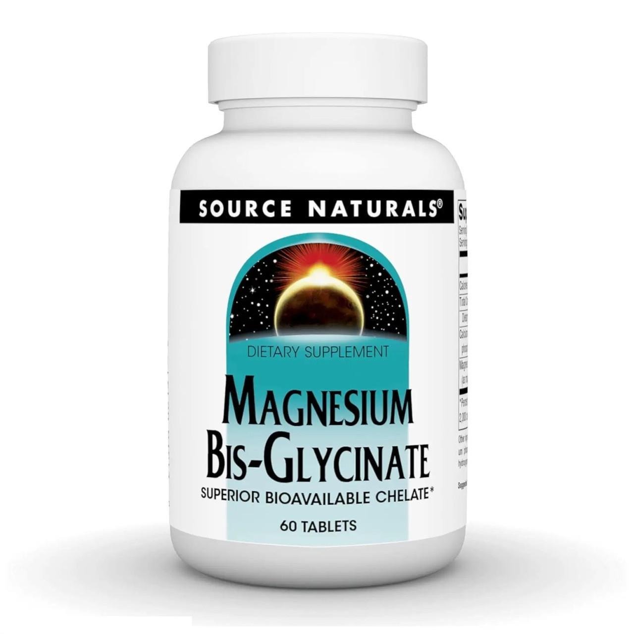 Магній бісгліцинат Source Naturals Magnesium Bis-Glycinate 100 мг підвищене засвоєння 60 таблеток