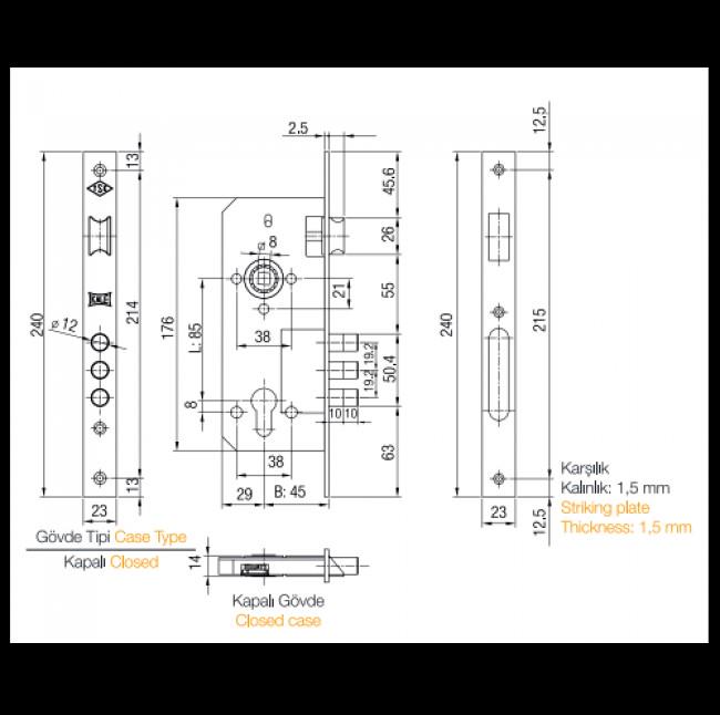 Замок 152-3MR B 2000 никель 45 мм (1-30125) - фото 2 Замок 152-3MR B 2000 никель 45 мм (1-30125) - фото 2
