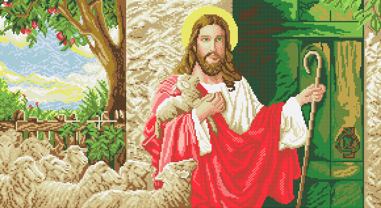 Схема для вышивки бисером Иисус с отарой (1233370062)