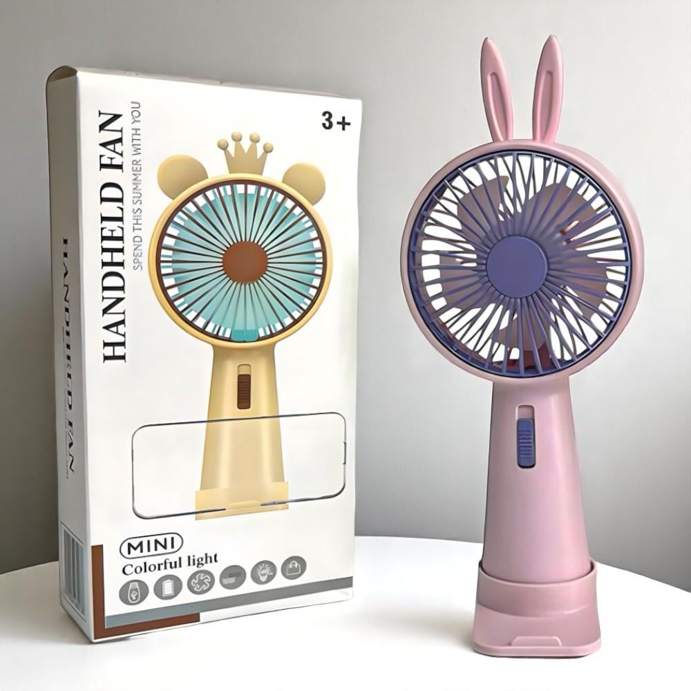 Вентилятор портативный Зайчик с ушками на аккумуляторе и USB Розовый (51-рож-39558)