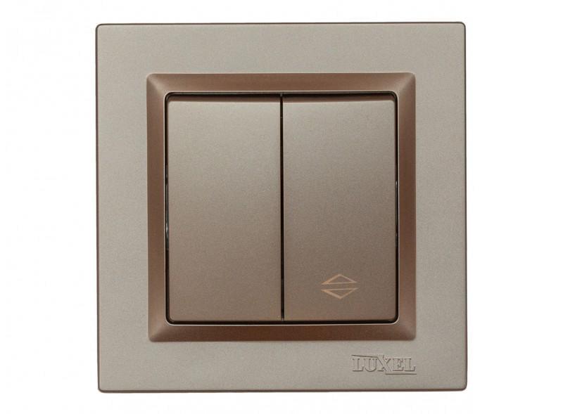 Выключатель двухклавишный проходной Luxel JAZZ 9219+9019 с белым механизмом Терракот (27551150)