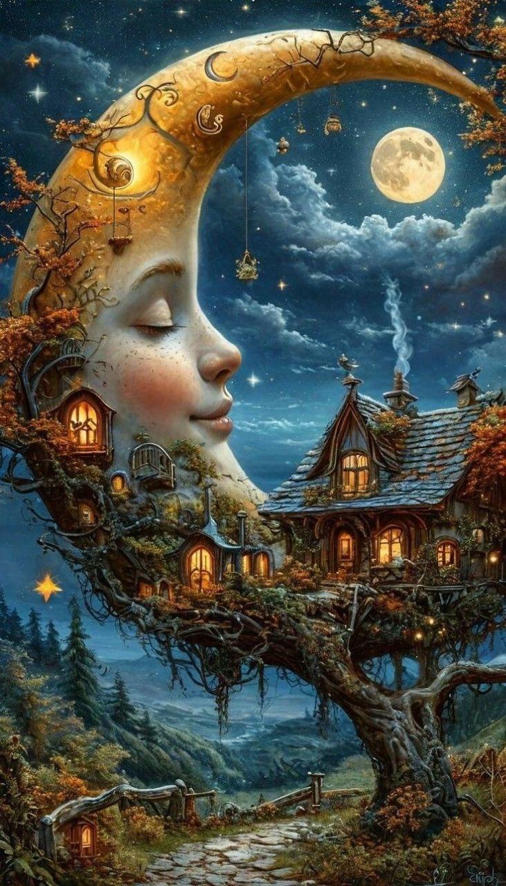 Алмазна мозаїка ColorArt Місячна ніч і голограмні алмазики на підрамнику 30x50 см (ТР908)