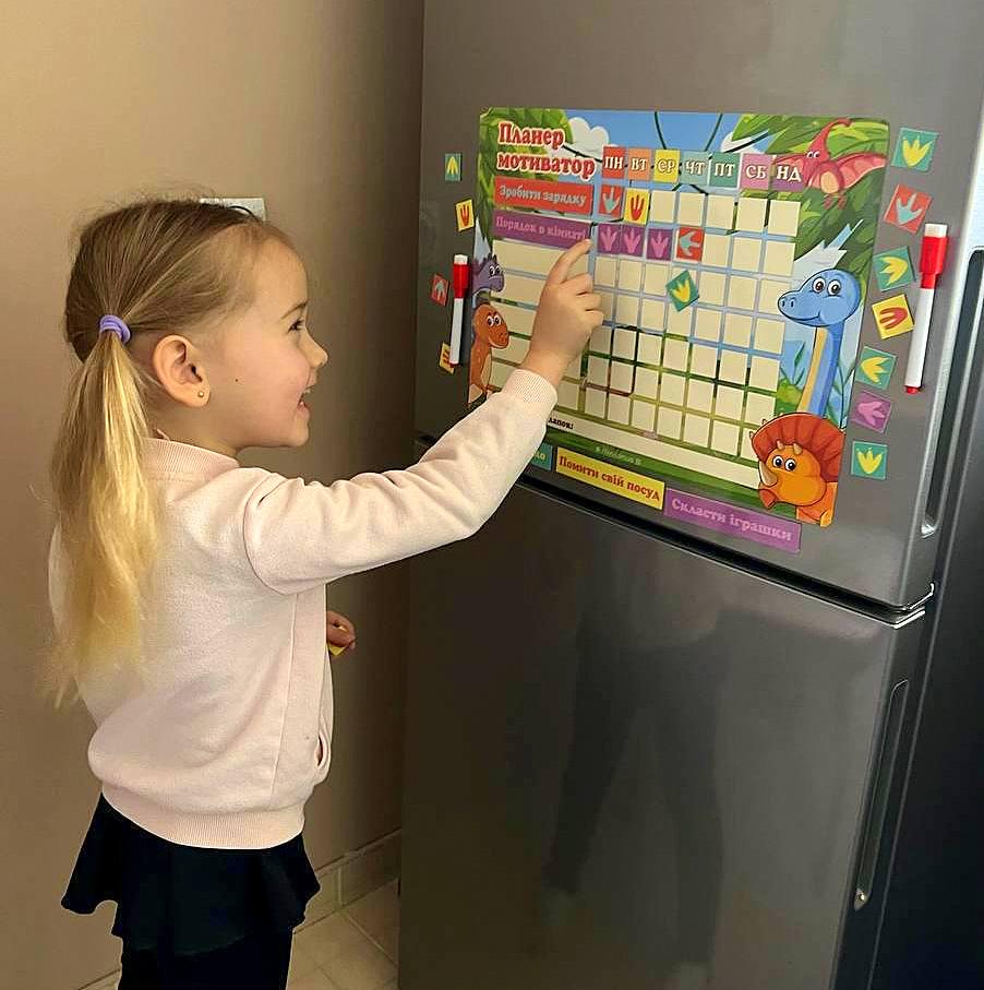 Планер магнитный на холодильник для детей Мотиватор Анималс с маркером А3 - фото 2