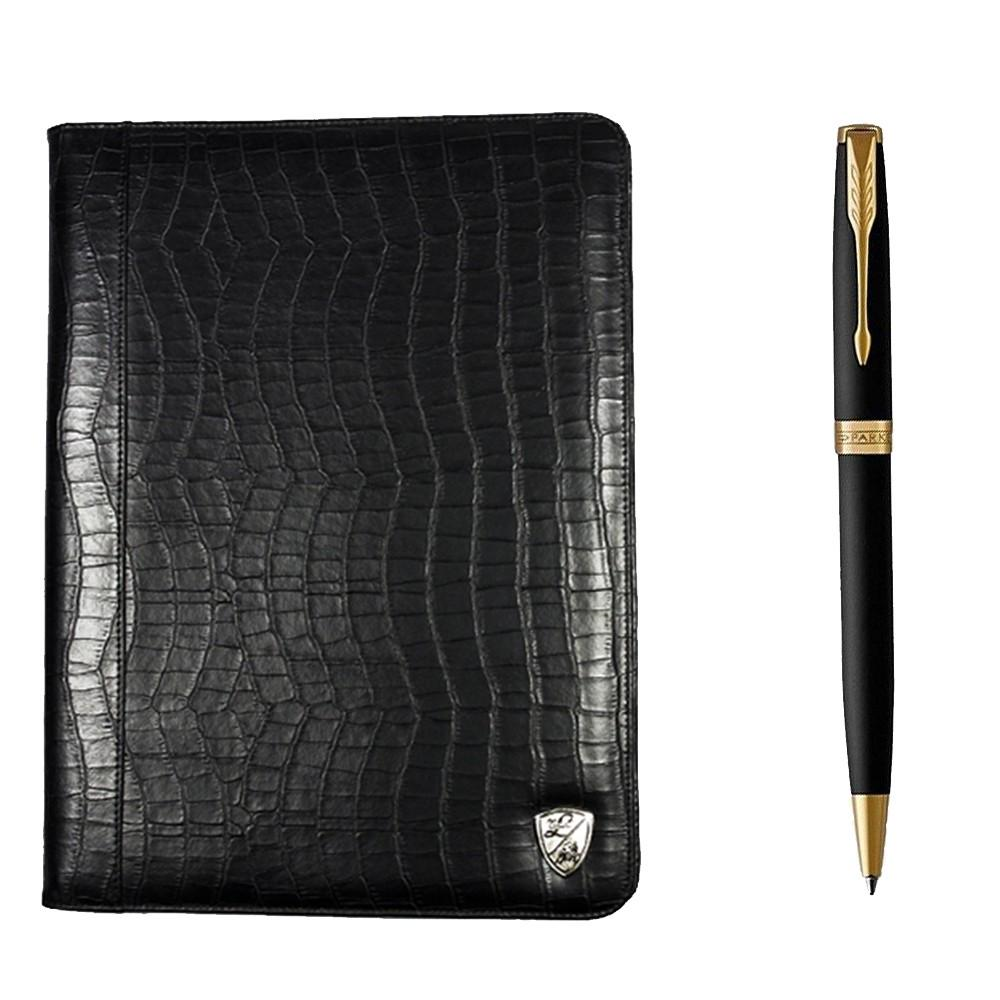 Комплект шариковая ручка Parker SONNET 17 Matte Black Lacquer и кожаная папка Tonino Lamborghini 47324735 (155726)