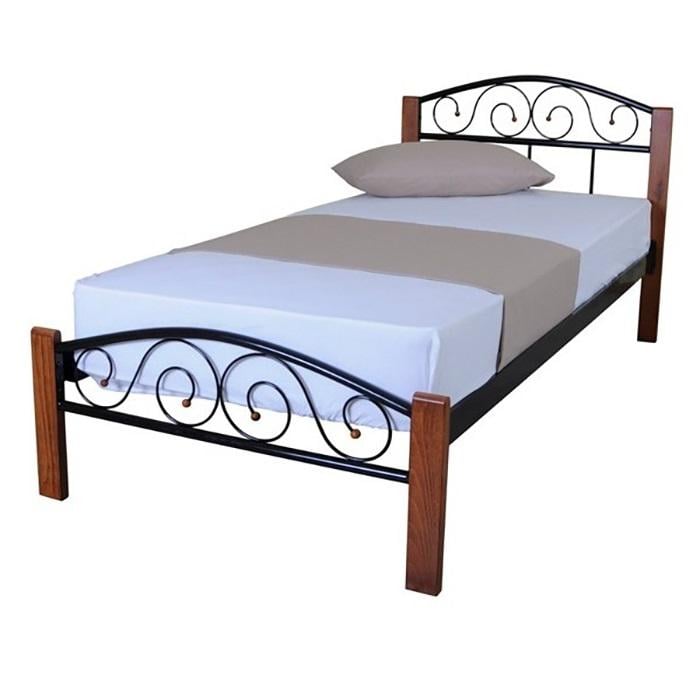Кровать односпальная Мікс Меблі Респект Вуд 90х200 из натурального дерева и металла Орех/Черный без матраса Кровать односпальная Мікс Меблі Респект Вуд 90х200 из натурального дерева и металла Орех/Черный без матраса
