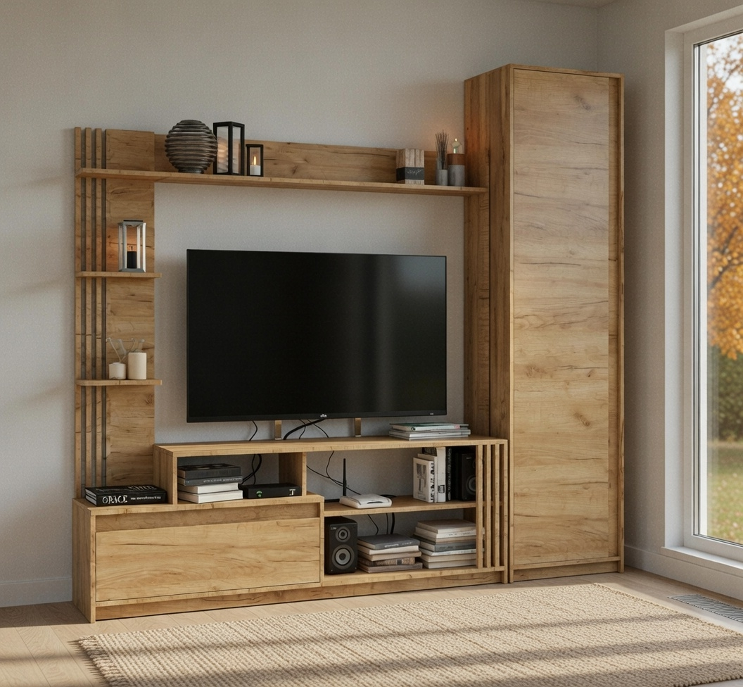 Стенка в гостиную Мастер Брайт правосторонняя 2220 мм Дуб крафт золотой (20668)