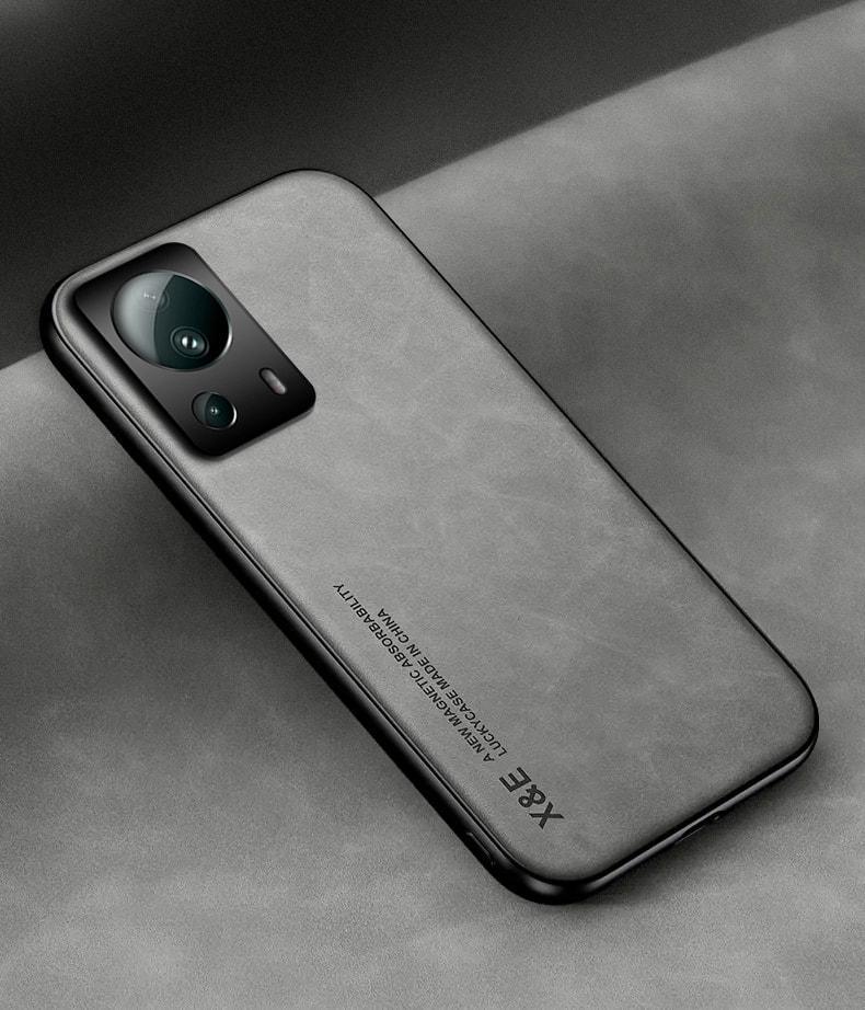 Кожаный чехол XnE Xiaomi 13 Lite с металлической вставкой Grey (38244-33)