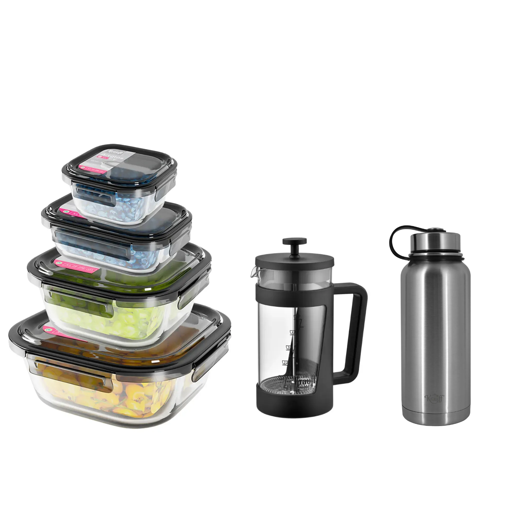 Набір скляних контейнерів Krauff з френч-пресом 1 л та термосом 750 мл (55-333-650) Набір скляних контейнерів Krauff з френч-пресом 1 л та термосом 750 мл (55-333-650)