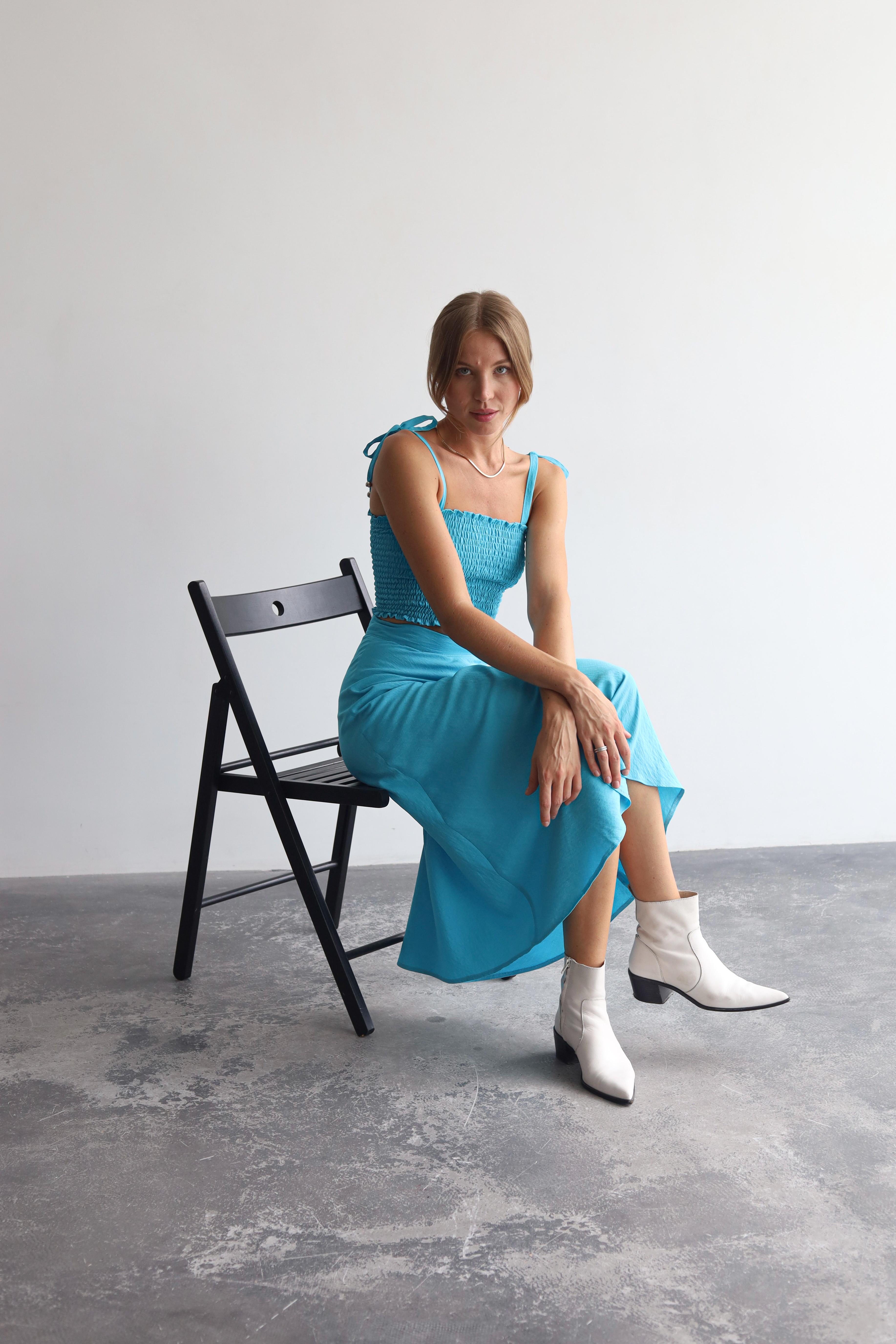 Спідниця-трапеція міді Дика Спідниця M Блакитний (3013) - фото 4 Спідниця-трапеція міді Дика Спідниця M Блакитний (3013) - фото 4