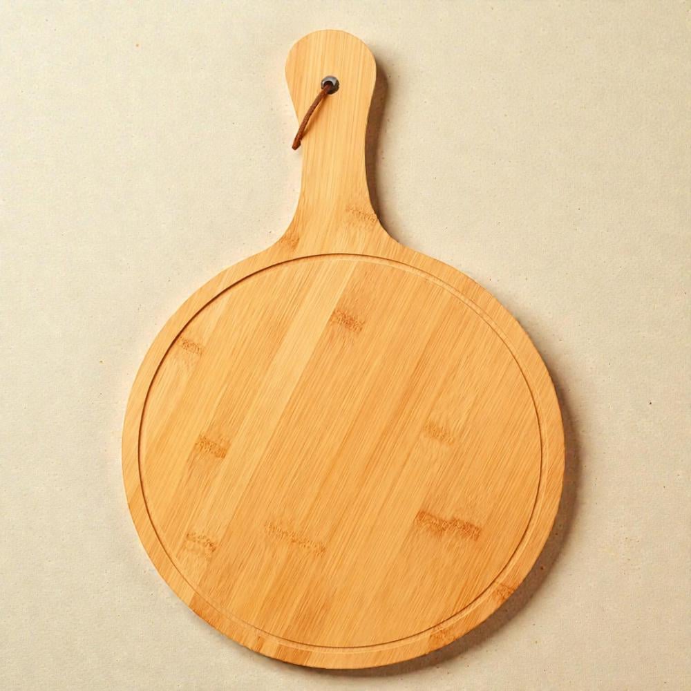 Доска кухонная деревянная для подачи закусок и нарезки 637-13 с ручкой d 28 см (37-122930)