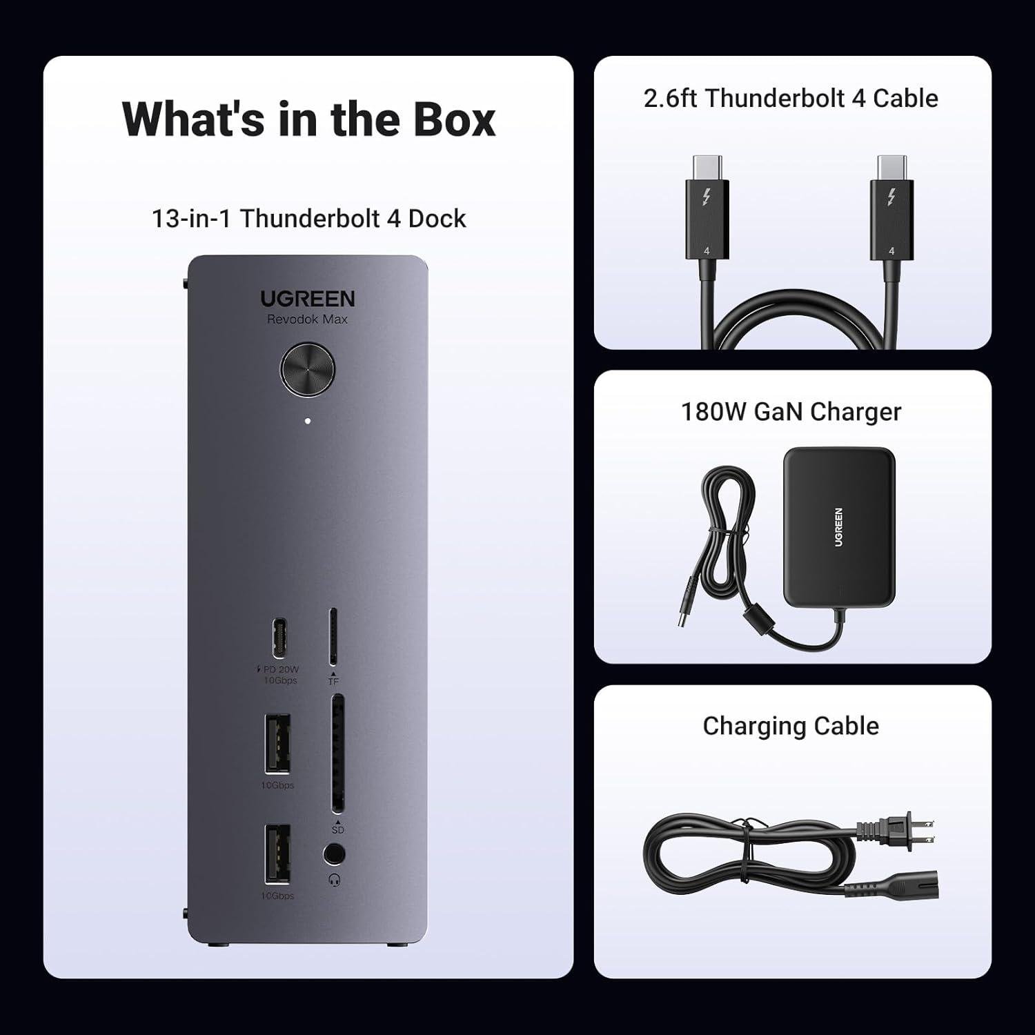 Концентратор UGREEN U710 Revodok Max 213 Thunderbolt 4 док-станция 40 Гбит/с с двумя дисплеями 13в1 Grey (25054) - фото 7