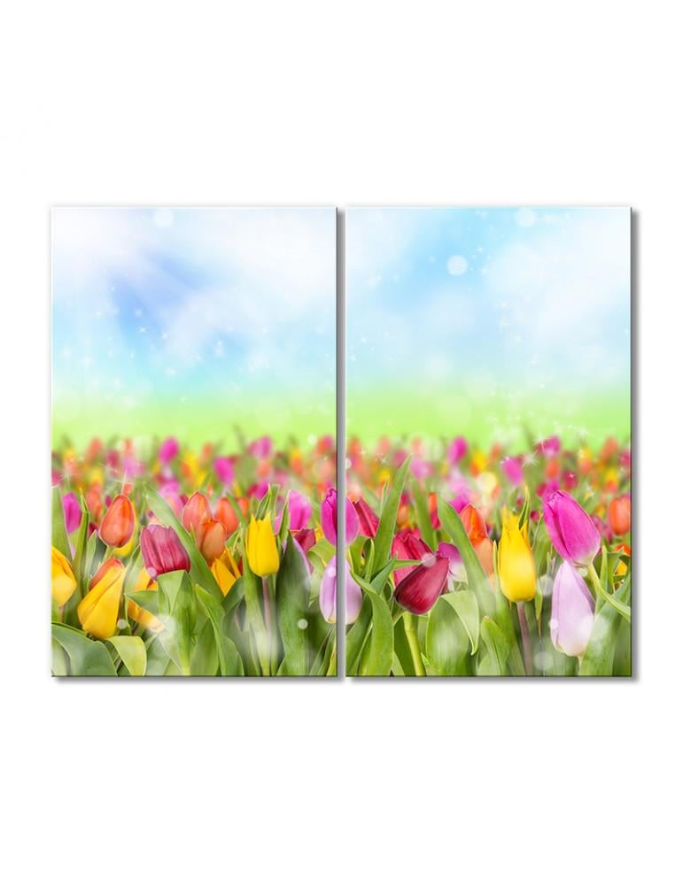 Картина модульная Солнечные лучи над полем тюльпанов 2 модуля 60x90 см