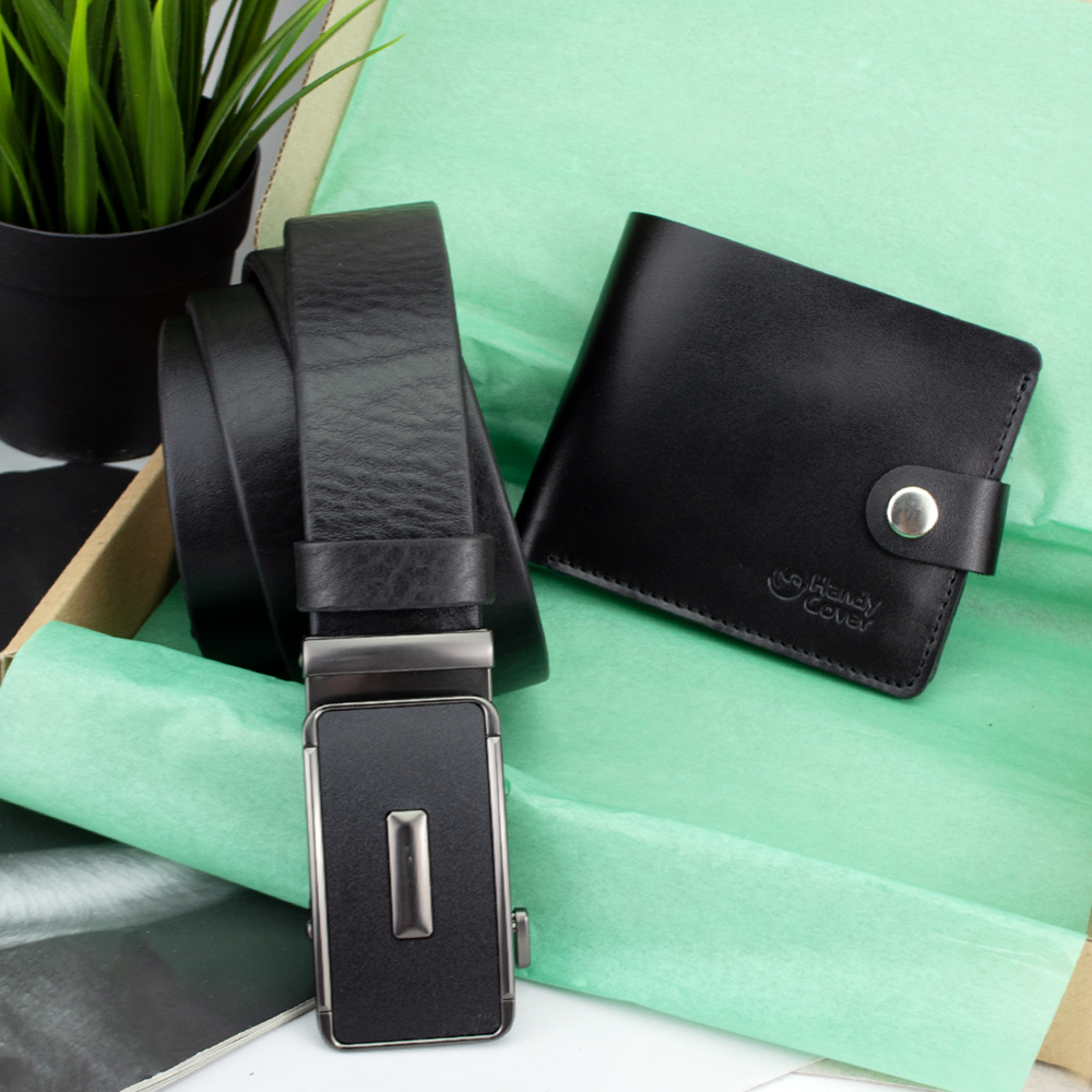 Подарочный мужской набор №71 ремень/портмоне Черный