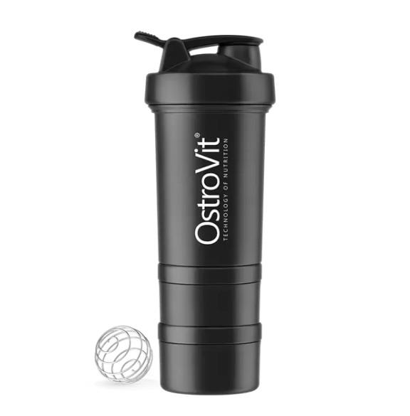 Шейкер OstroVit Shaker Premium 450 мл с двумя контейнерами Черный Шейкер OstroVit Shaker Premium 450 мл с двумя контейнерами Черный