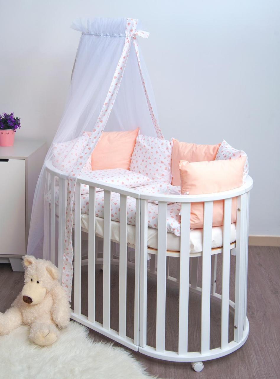 Комплект постельного белья детский Twins Dolce Сердечки с балдахином 8 элементов Розовый