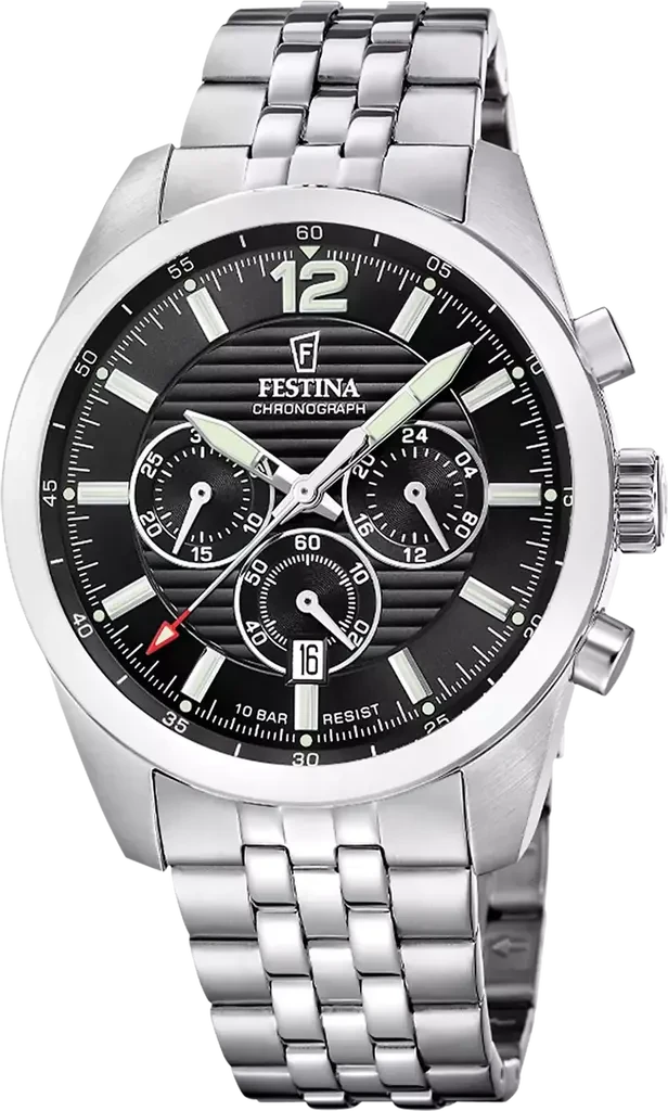 Наручные часы мужские Festina F20742/3 Timeless Chronograph со стальным корпусом WR 100 м и черным циферблатом