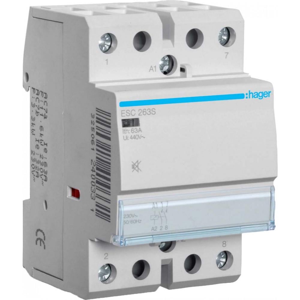Контактор модульный бесшумный Hager ESC263S 63А 230 В AC 2НВ (00000045953)