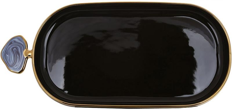 Блюдо фарфоровое Gold Line овальное с декоративной ручкой 30,5х14 см Черный