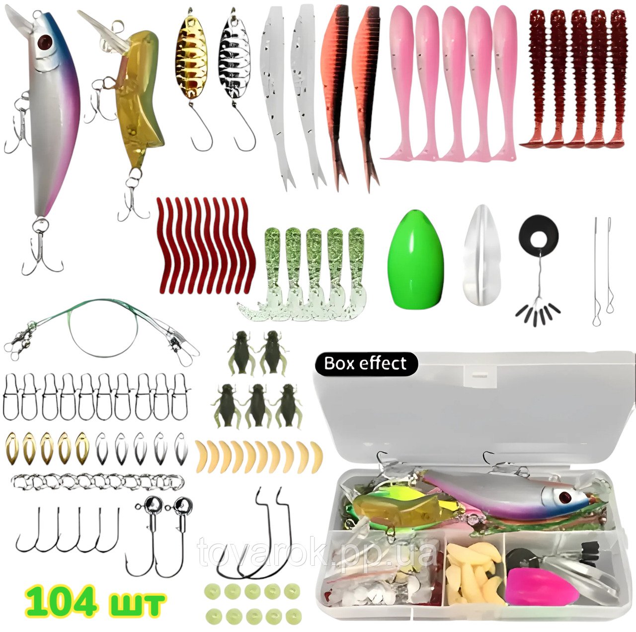 Набор уловистых рыболовных силиконовых приманок на хищника 104 шт. в кейсе (2600378546) - фото 2 Набор уловистых рыболовных силиконовых приманок на хищника 104 шт. в кейсе (2600378546) - фото 2