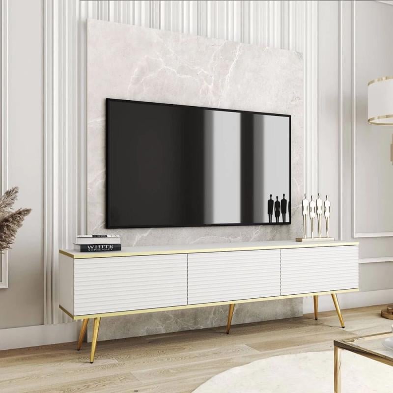 Тумба ТВ Perfect Home RTV175 MDF 175х53х32 см золотые ножки Белый (26436251)