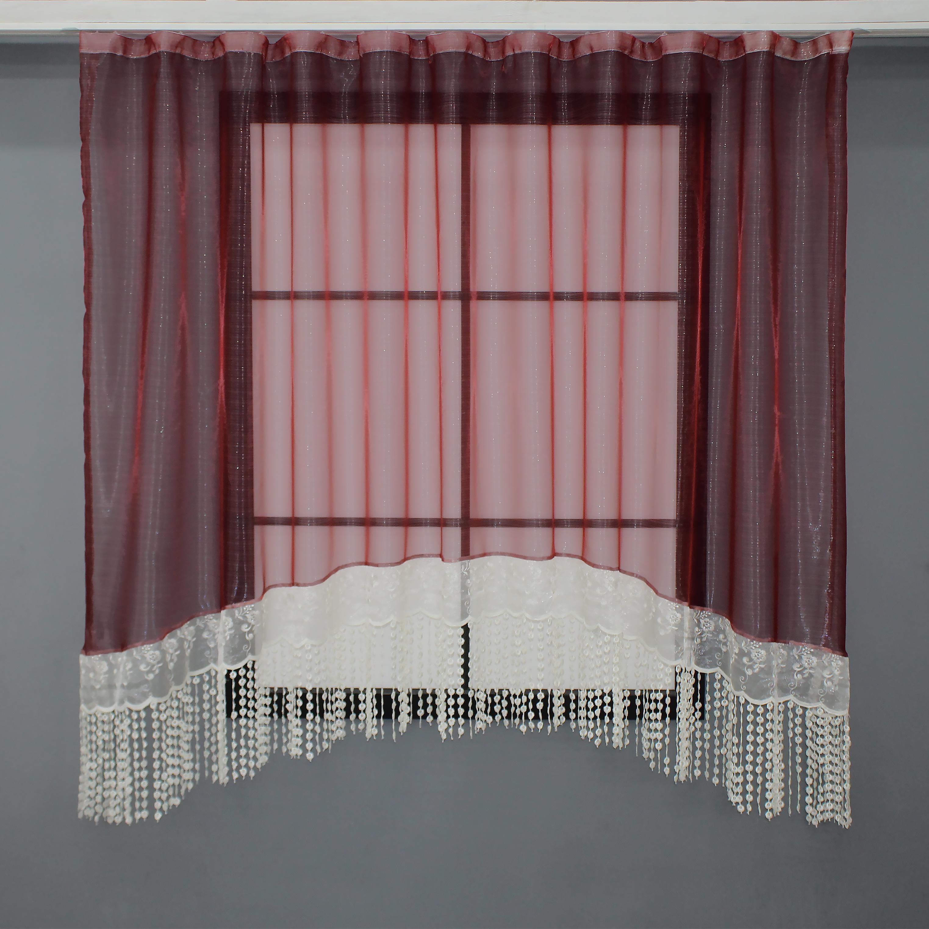 Арка кухонная VR-Textil № 000к с макраме 260х160 см Бордовый/Молочный (51-197)