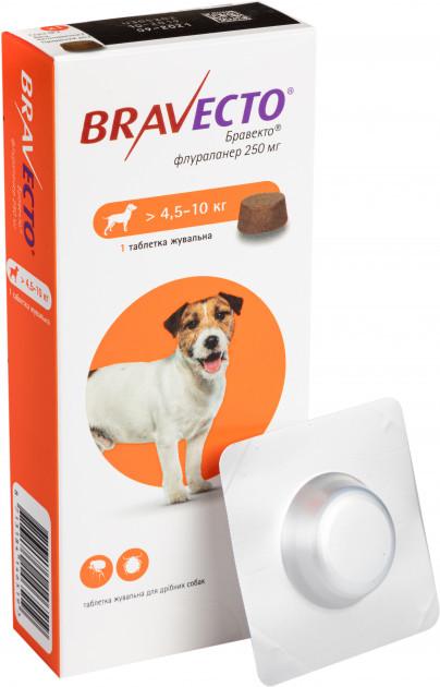 Таблетка від бліх та кліщів Bravecto для собак вагою від 4,5 до 10 кг 250 мг