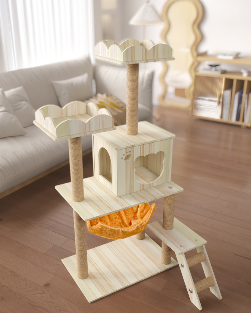 Когтеточка-комплекс для кота Volso Y-5 Cat Tree с полочками и домиком стойкая конструкция (35016985)