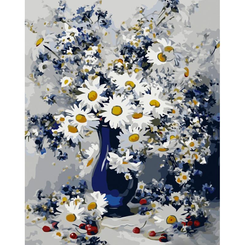 Картина по номерам Strateg Премиум Ромашки в синем весе 40x50 см (GS1151)