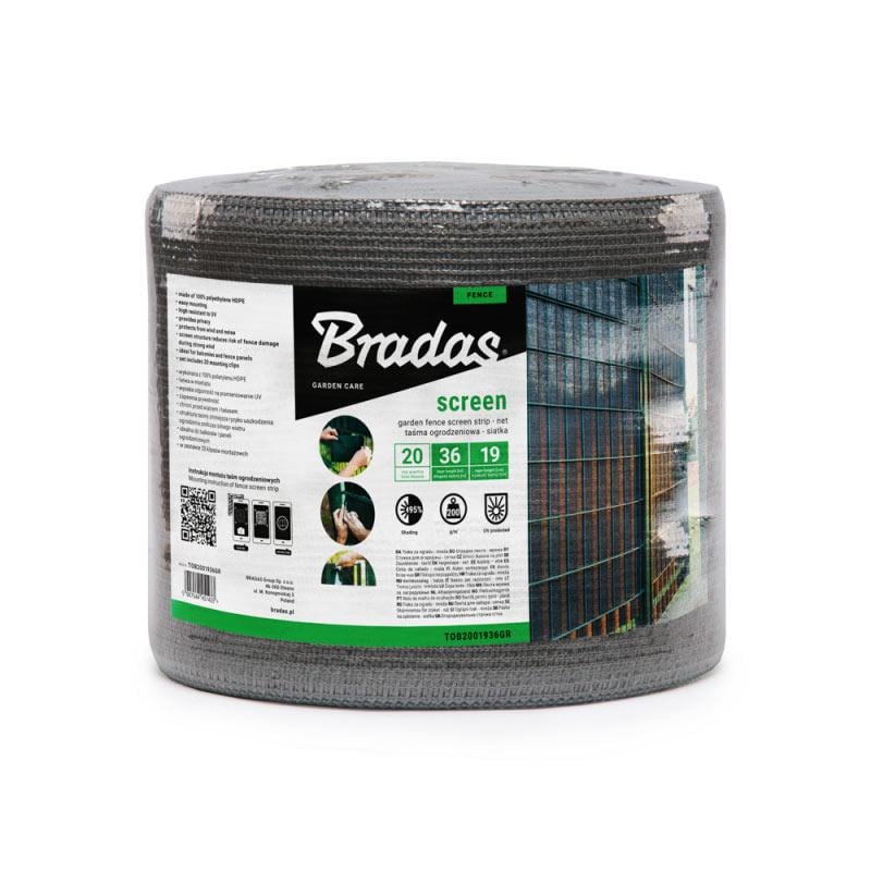 Стрічка сітка для огорожі Bradas 19 см х 36 м 200 г/м2 із кліпсами 20 шт. Сірий