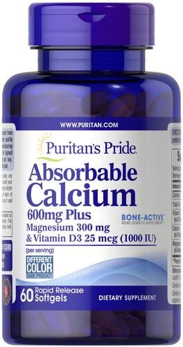 Кальций Puritan's Pride Absorbable Calcium 600 мг и Magnesium 300 мг & Vitamin D 1,000 IU 60 жидких капс. (53580)