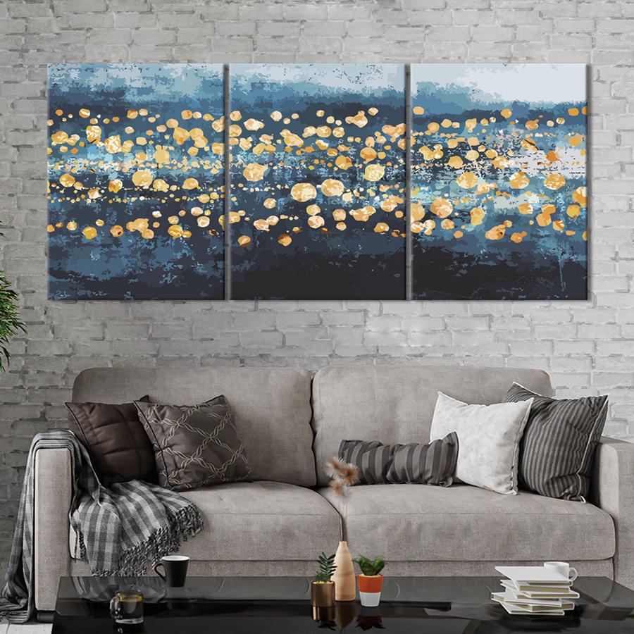Картина на полотні Абстракція золоті плями на синьому полотні 156x67 см (V57-3_L) - фото 2
