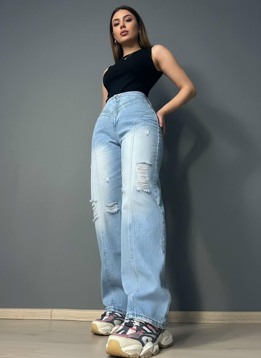 Джинсы женские Jeandia 369 straight fit на кокетке со швами рваные р. 34 (7426)