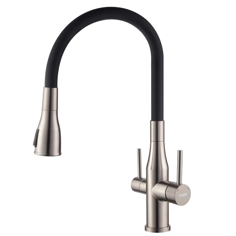 Змішувач для кухні KOER KI-72024-07 з виходом для питної води нержавіюча сталь (KR5013)