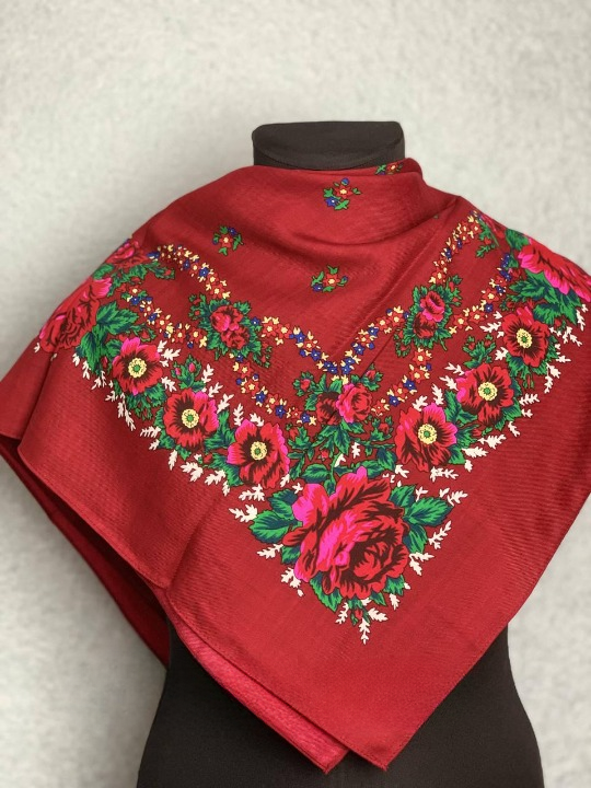 Платок шерстяной Роза 80x80 см Бордовый (29439525)