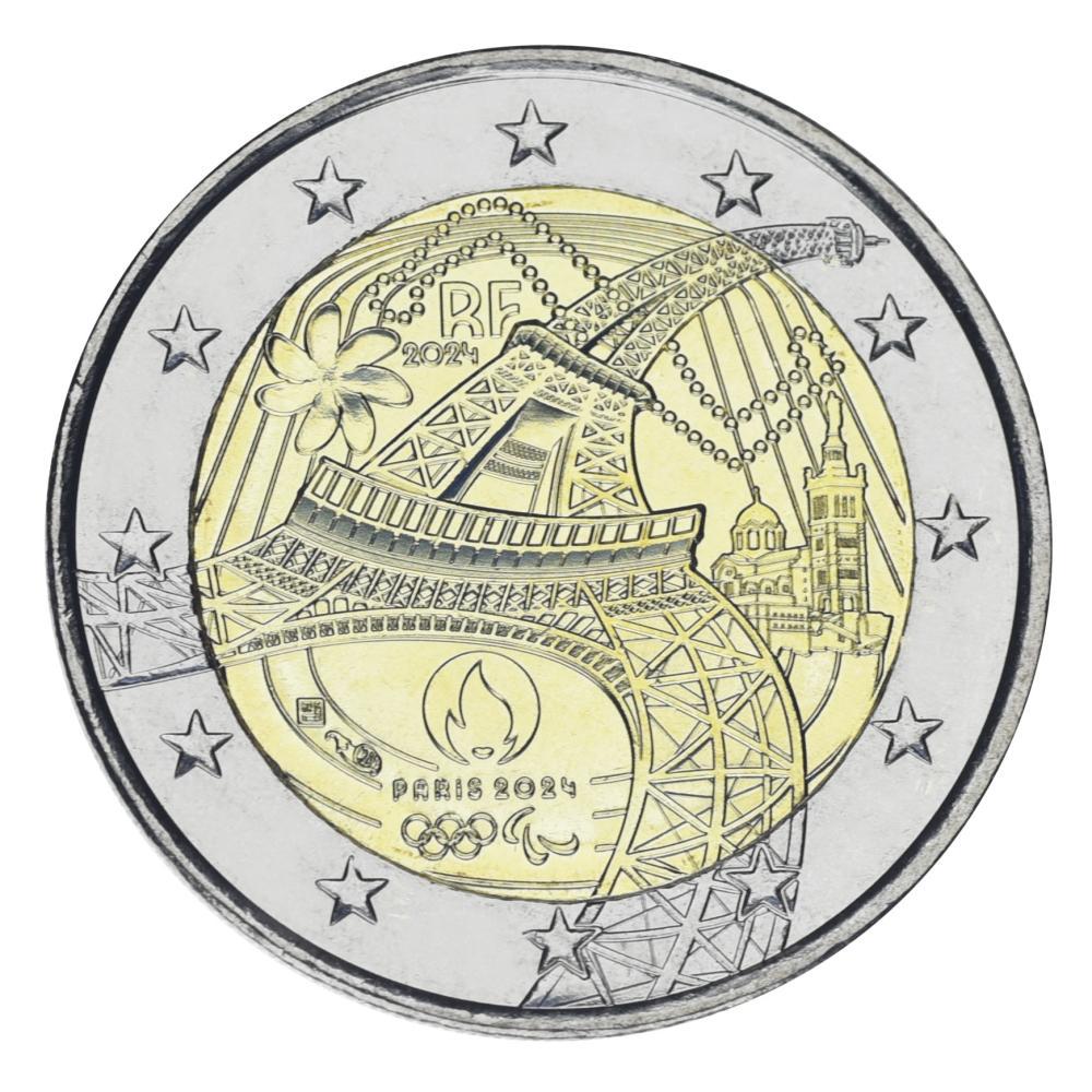 Коллекционная монета Франция 2 евро 2024 Биметалл UNC XXXIII летние Олимпийские игры 2024 в Париже - Факел (М21082)