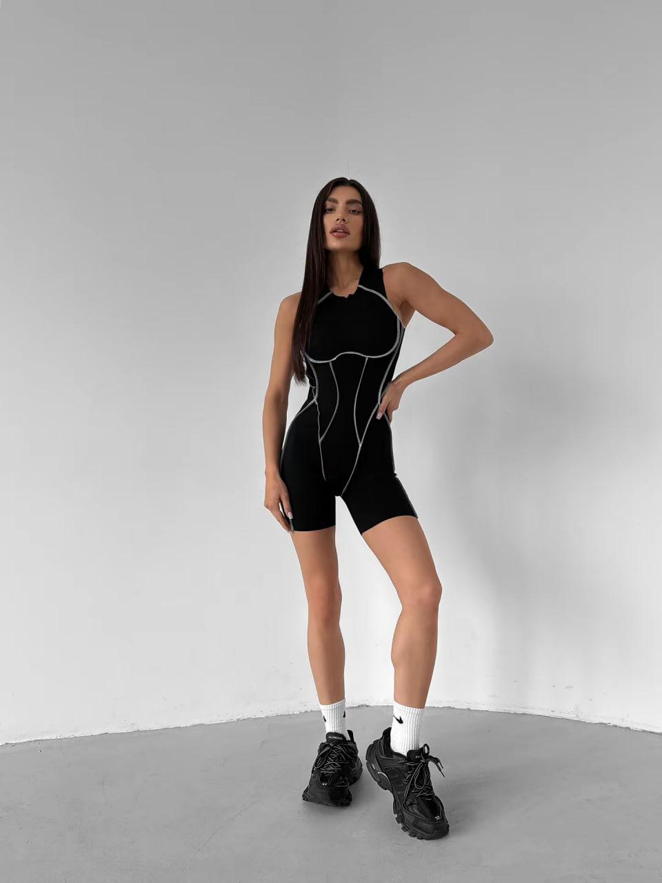 Комбинезон спортивный швы наружу без рукава идет с чашками без пуш-ап L Черно-серый (SJ01L)