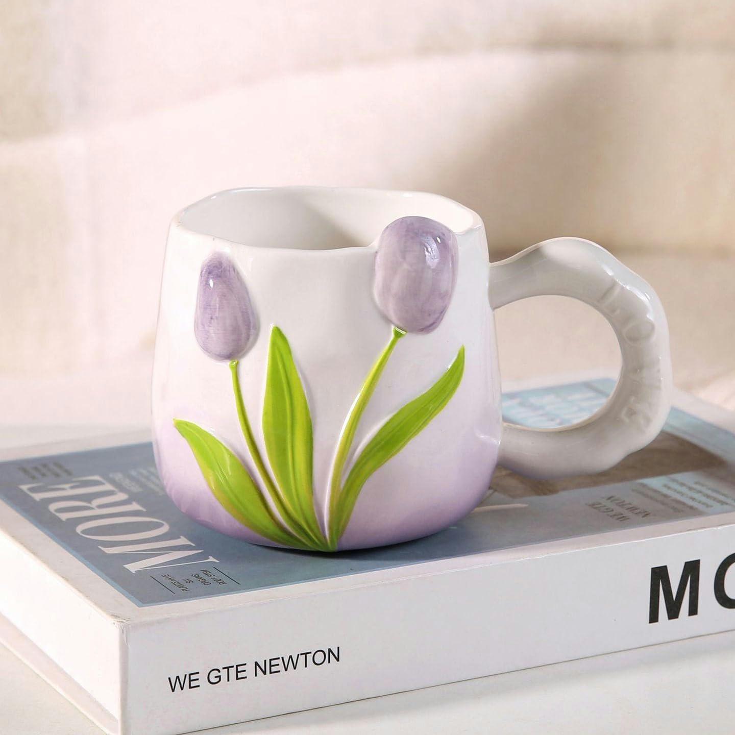 Кружка керамическая Тюльпаны с лепкой 400 мл Фиолетовый (OS-8030-397F)