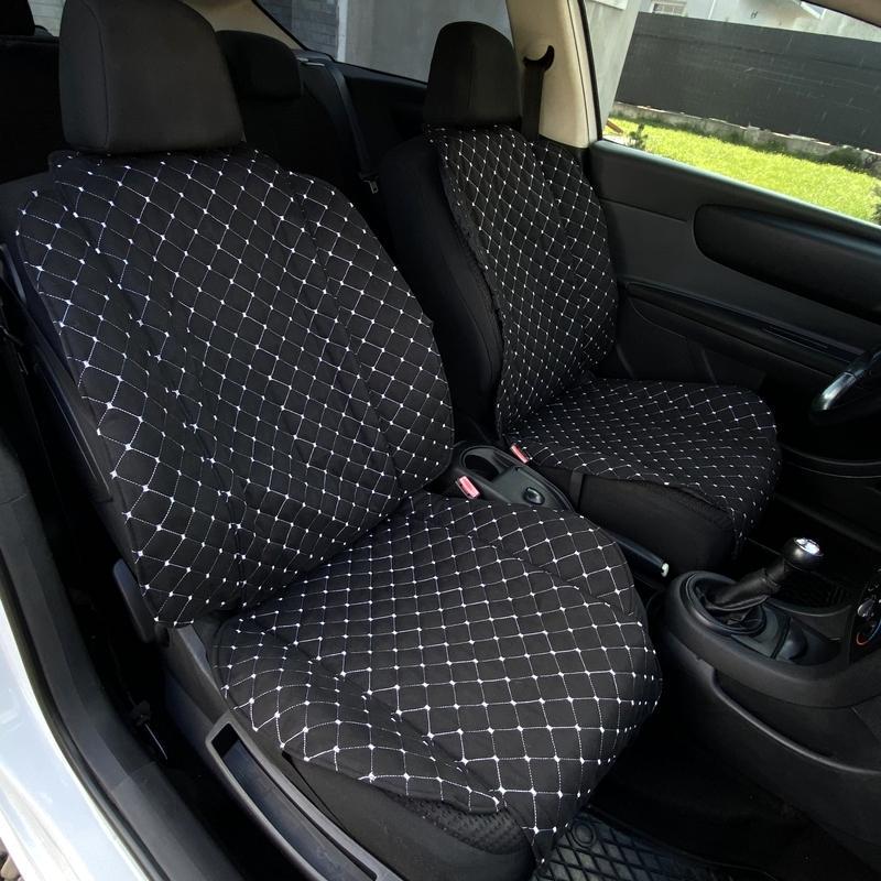 Накидки на сидіння автомобіля Lux еко-замша широкі прошивкою 2 шт. Чорний/Білий (796)