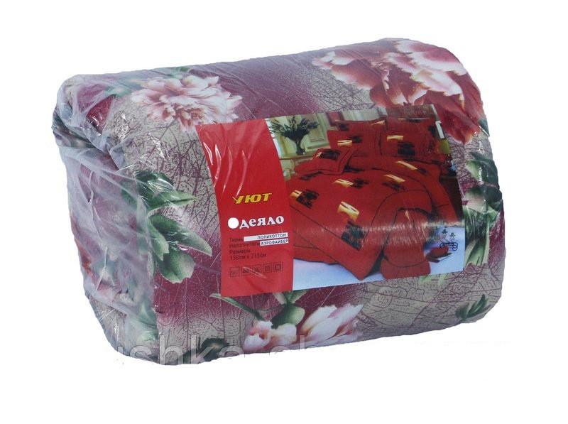 Одеяло двуспальное из овечьей шерсти Красные цветы