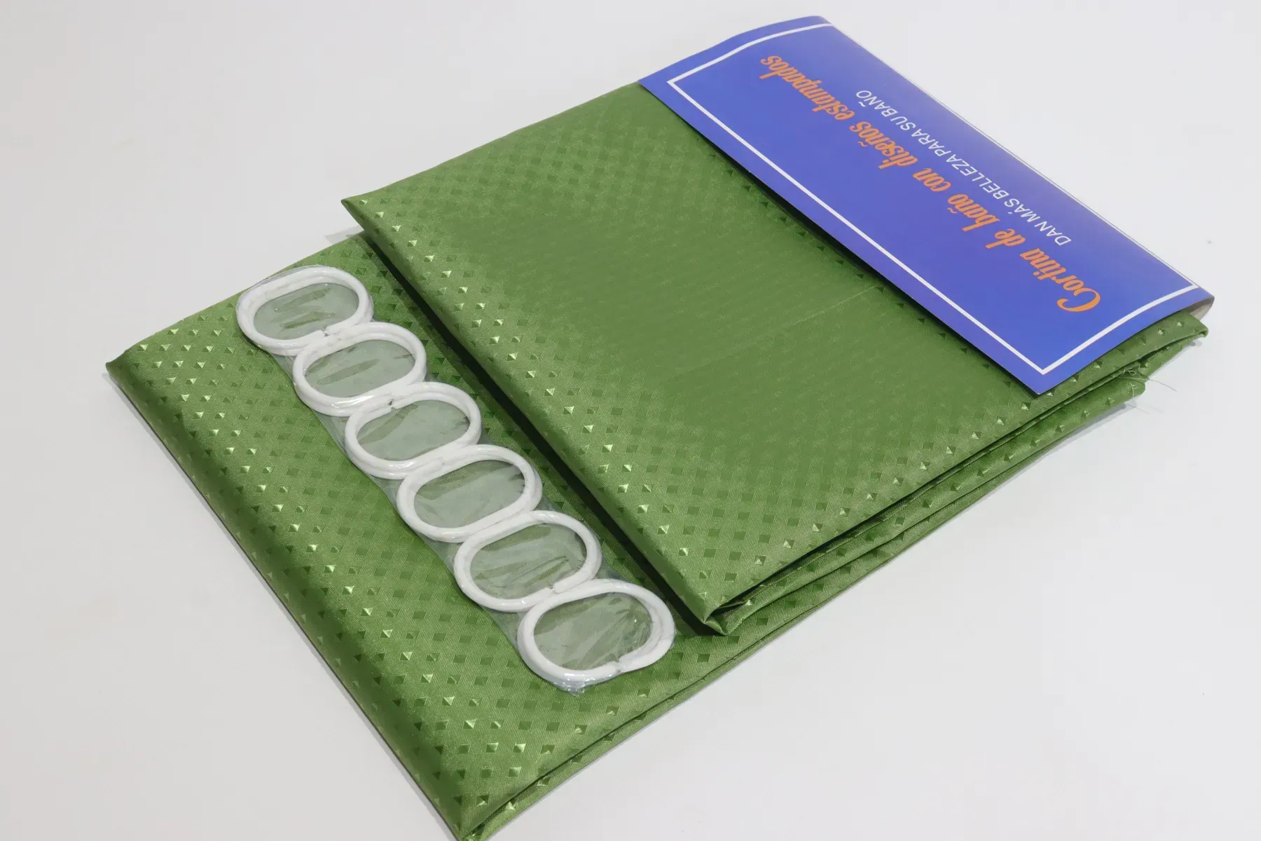 Шторка для ванной с кольцами однотонная 240х180 см Зеленый (5314/green)