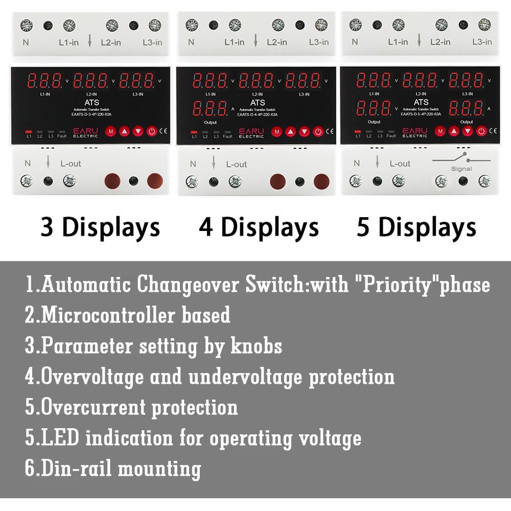 Автоматический переключатель фаз EARU 63А 3 дисплея - фото 4 Автоматический переключатель фаз EARU 63А 3 дисплея - фото 4