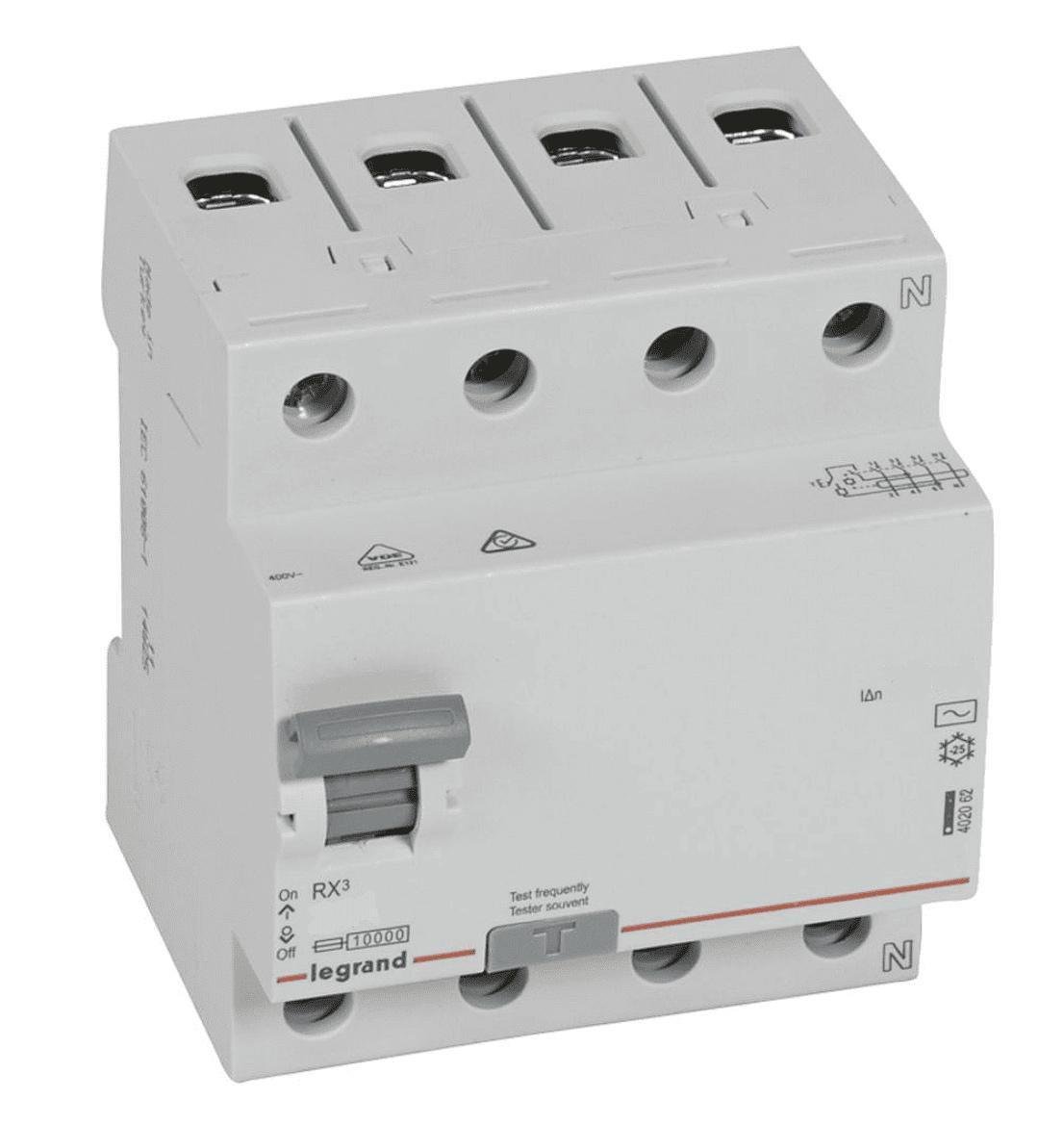 Дифференциальное реле УЗО Legrand 100mA 25А 4п ACRX3 (402066) Дифференциальное реле УЗО Legrand 100mA 25А 4п ACRX3 (402066)