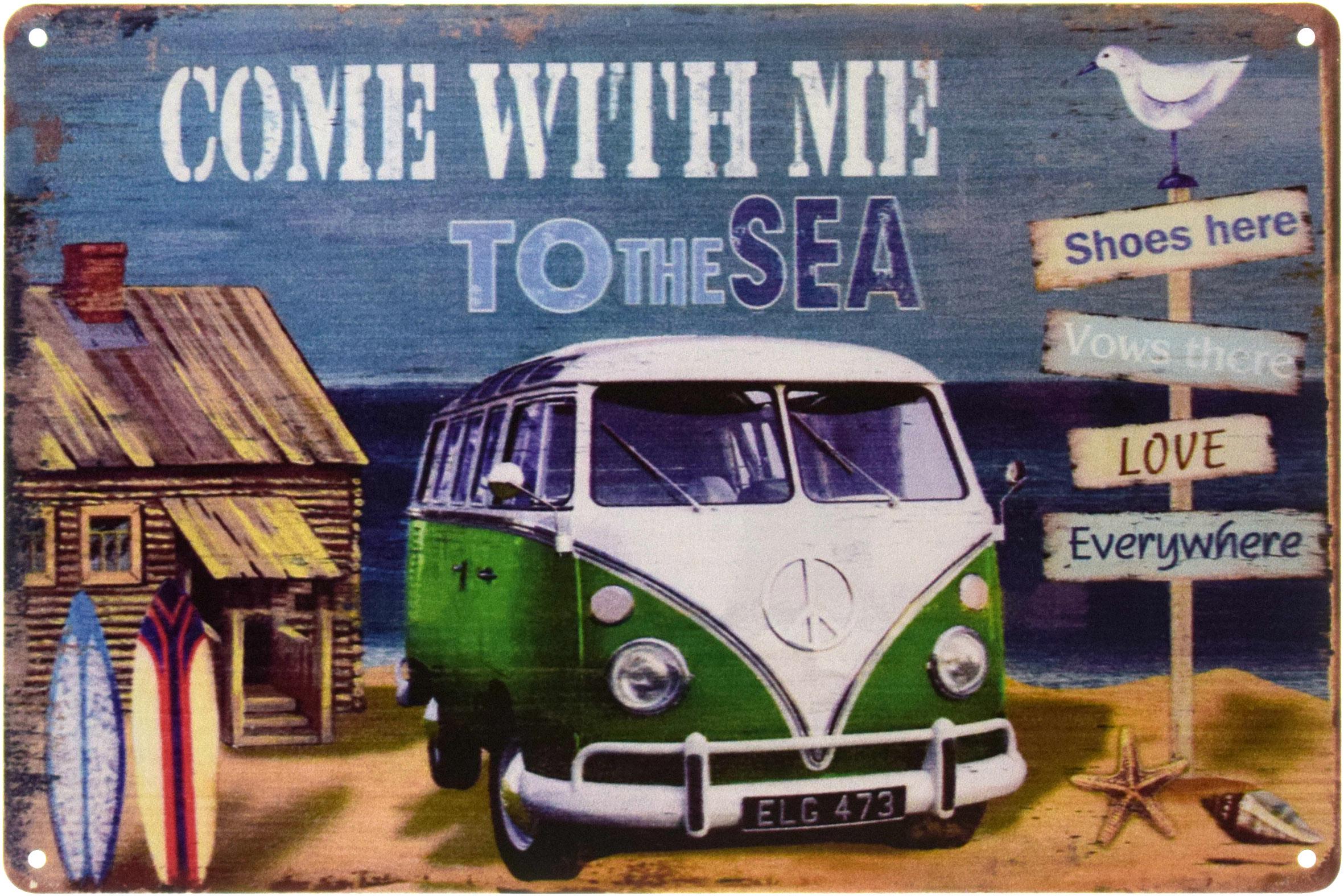 Табличка металлическая Пойдем Со Мной К Морю/Come With Me To The Sea 20x30 см