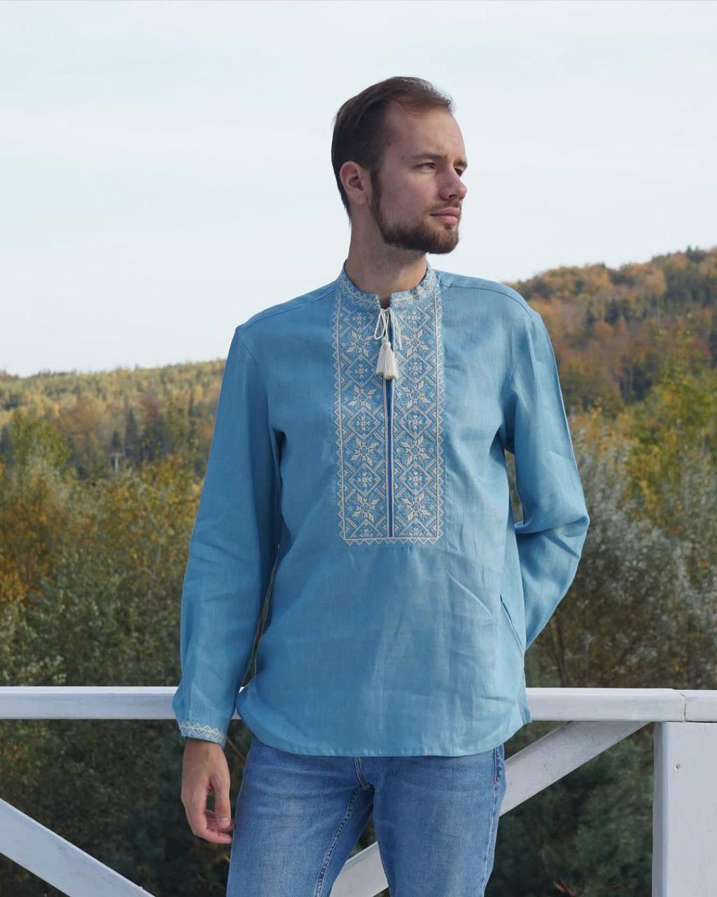 Вышиванка мужская р. 50 Голубой (293)