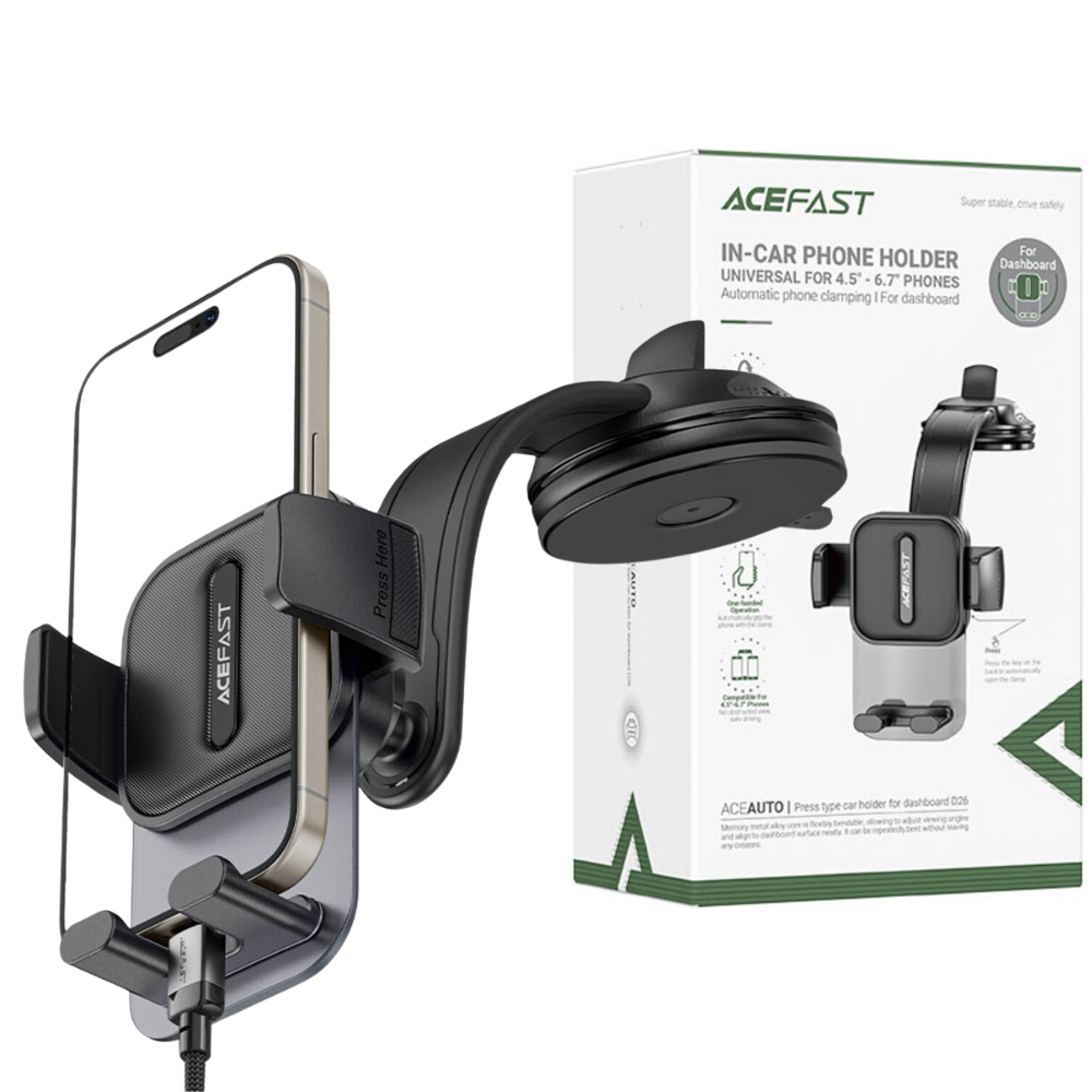 Держатель для телефона в машину Acefast зажимной на панель с присоской 4,5-7" Черный (D26)