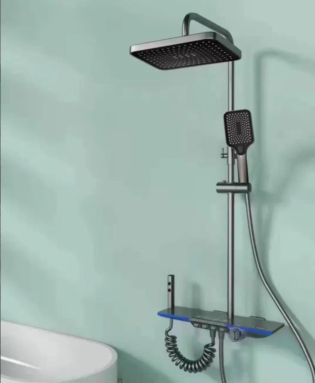 Душова система Epelli Basconi Display Grafito з підсвічуванням/з тропічним душем/лійкою/водоспадом/гігієнічним душем Графіт (29505710)