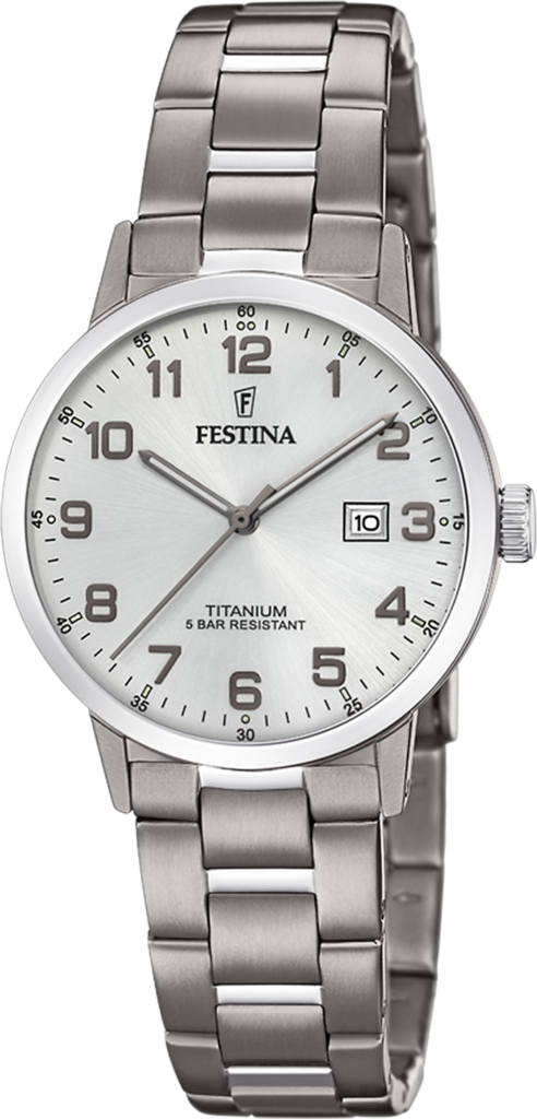 Наручний годинник жіночий Festina F20436/1 Titanium з титановим корпусом WR 50 м та сріблястим циферблатом