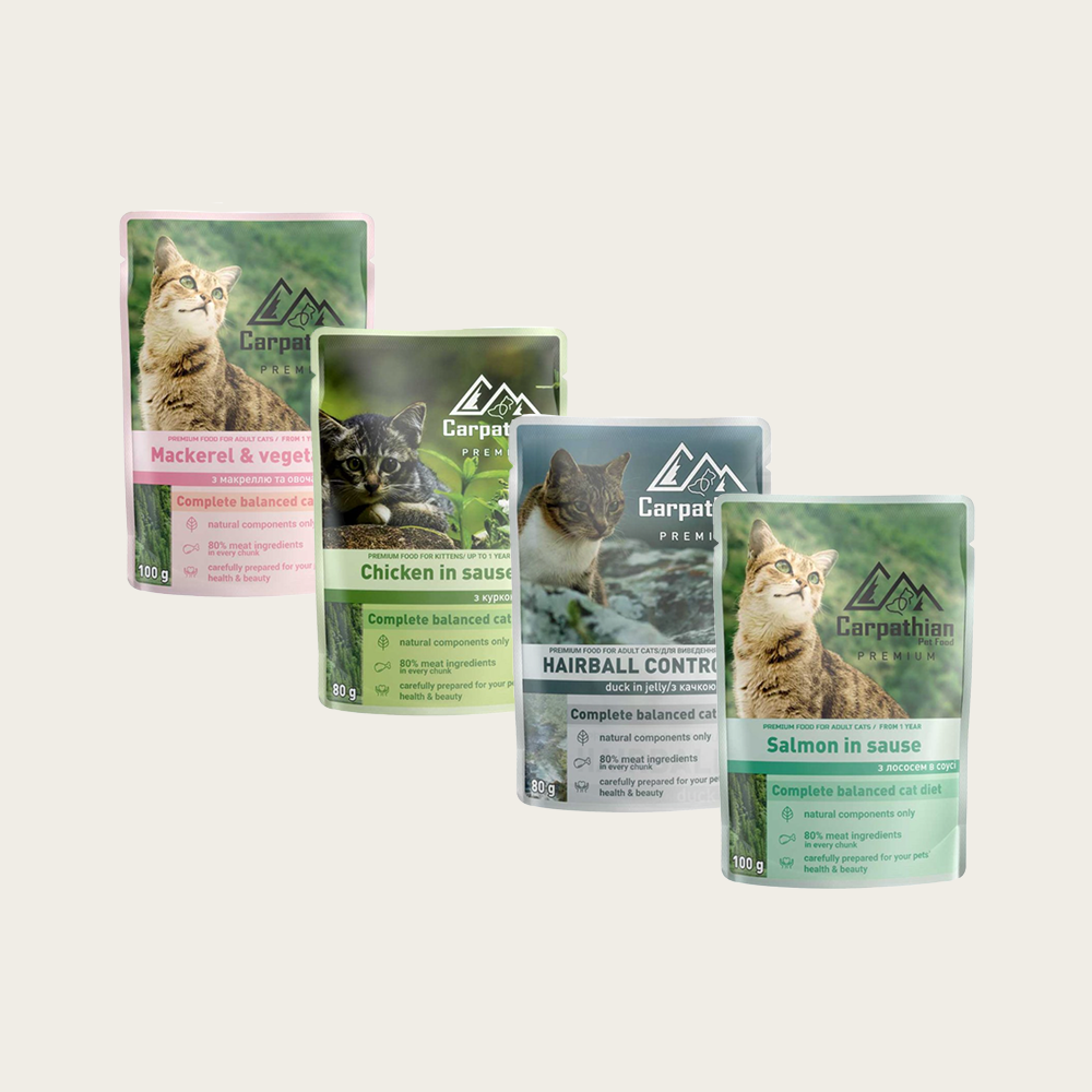 Корм вологий для котів Carpathian Pet Food Мікс смаків 100 г 24 шт.