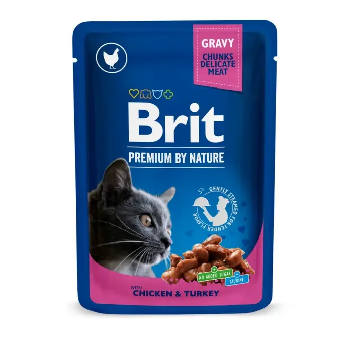 Вологий корм для котів Brit Premium Cat Chicken&Turkey pouch курка та індик 100 г (100273/506019)